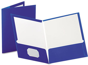Oxford® Laminated Twin Pocket Folders,  100-Sheet Capacity, Blue, 25/Box