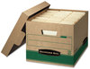 A Picture of product FEL-12770 Bankers Box® STOR/FILE™ Medium-Duty 100% Recycled Storage Boxes Letter/Legal Files, 12.5" x 16.25" 10.25", Kraft/Green, 12/Carton