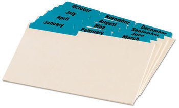 Oxford® Manila Index Card Guides with Laminated Tabs,  Monthly, 1/3 Tab, Manila, 4 x 6, 12/Set
