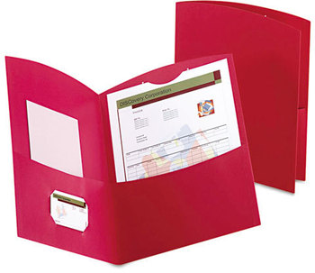 Oxford® Contour Twin-Pocket Folders,  Recycled Paper, 100-Sheet Capacity, Red