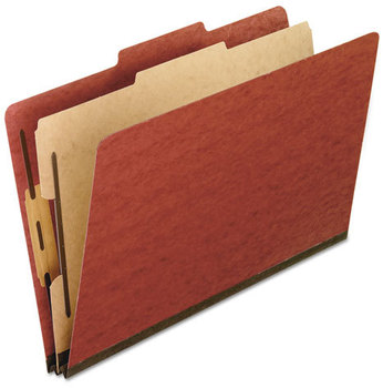 Pendaflex® Four-, Six-, and Eight-Section Pressboard Classification Folders Four-Section 2" Expansion, 1 Divider, 4 Fasteners, Legal Size, Red Exterior, 10/Box