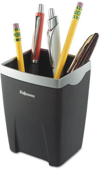 Fellowes® Office Suites™ Pencil Cup Divided Plastic, 3.13 x 4.25, Black/Silver