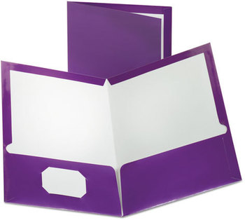 Oxford® Metallic Laminated Twin Pocket Folders,  100-Sheet Capacity, Metallic Purple