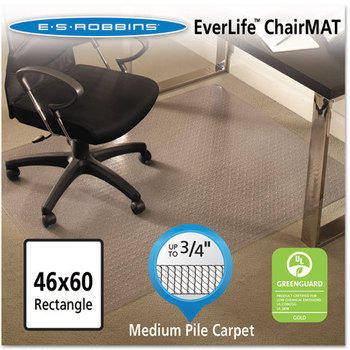 ES Robbins® EverLife™ Chair Mats For Medium Pile Carpet,  Rectangular, 46 x 60, Clear