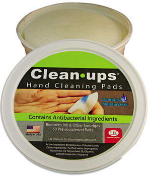 LEE Clean-Ups™ Hand Cleaning Pads,  Cloth, 3" dia, 60/Tub