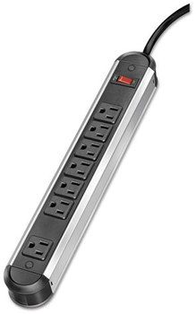 Fellowes® Seven-Outlet Metal Surge Protector 7 AC Outlets, 6 ft Cord, 1,250 J, Silver/Black
