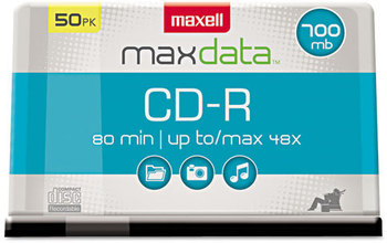 Maxell® CD-R Recordable Disc,  700MB/80min, 48x, Spindle, Silver, 50/Pack