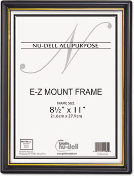 NuDell™ EZ Mount Document Frame,  Plastic, 8-1/2 x 11, Black/Gold, 18/CT