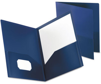 Oxford® Poly Twin-Pocket Folder,  Holds 100 Sheets, Opaque Dark Blue