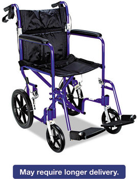 Medline Excel Deluxe Aluminum Transport Wheelchair,  19w x 16d, 300lb Cap