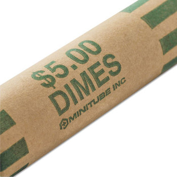 MMF Industries™ Nested Preformed Coin Wrappers,  Dimes, $5.00, Green, 1000 Wrappers/Box