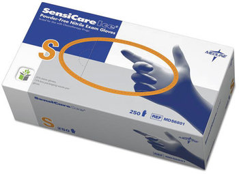 Medline Sensicare® Ice Nitrile Exam Gloves,  Powder-Free, Small, Blue, 250/Box