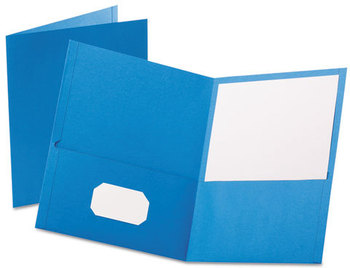 Oxford® Twin-Pocket Folder,  Embossed Leather Grain Paper, Light Blue