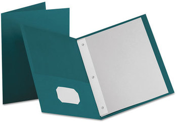 Oxford® Twin-Pocket Folder with Prong Fasteners,  Letter, 1/2" Capacity, Teal, 25/Box