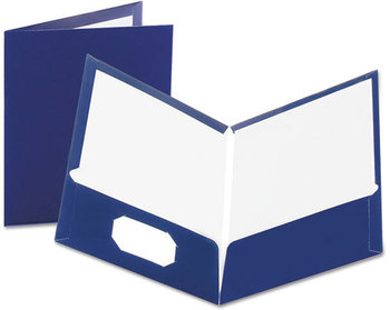 Oxford® Laminated Twin Pocket Folders,  100-Sheet Capacity, Navy, 25/Box