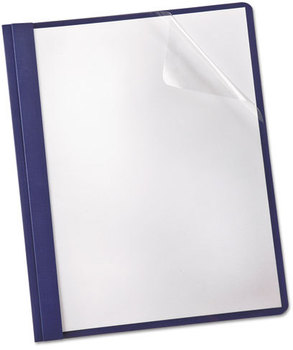 Oxford® Clear Front Linen Report Cover,  3 Fasteners, Letter, Navy, 25/Box