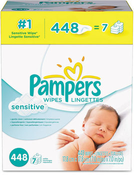 Pampers® Sensitive Baby Wipes,  White, Cotton, Unscented, 448/Carton