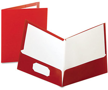Oxford® Laminated Twin Pocket Folders,  100-Sheet Capacity, Crimson, 25/Box