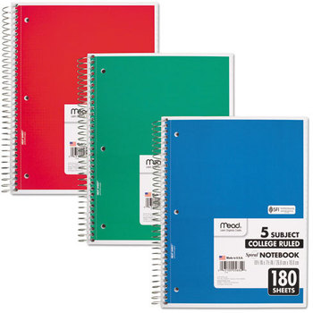 Mead® Spiral® Notebook,  Perforated, College Rule, 8 x 10 1/2, White, 180 Sheets