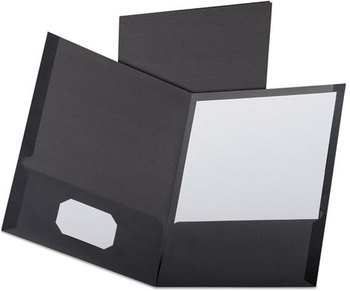 Oxford® Linen Twin-Pocket Folder,  Letter, Black,25/Box