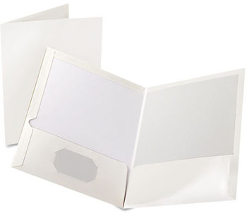 Oxford® Laminated Twin Pocket Folders,  100-Sheet Capacity, White, 25/Box