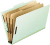 A Picture of product PFX-17174 Pendaflex® Four-, Six-, and Eight-Section Pressboard Classification Folders 3" Expansion, 3 Dividers, 8 Fasteners, Letter Size, Green Exterior, 10/Box