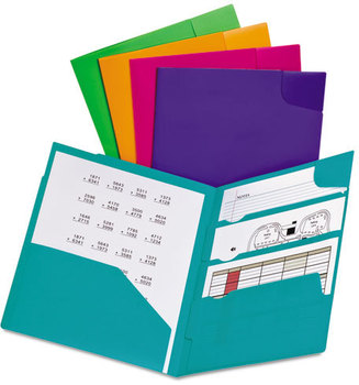 Oxford® Divide It Up® Four-Pocket Poly Folder,  11 x 8-1/2, Assorted