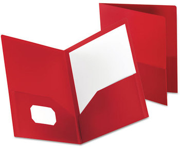 Oxford® Poly Twin-Pocket Folder,  Holds 100 Sheets, Opaque Red