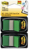 A Picture of product MMM-680GN2 Post-it® Flags Assorted Color 1" Flag Refills Standard Page in Dispenser, Green, 50 Flags/Dispenser, 2 Dispensers/Pack