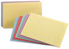A Picture of product OXF-40280 Oxford® Index Cards,  3 x 5, Blue/Violet/Canary/Green/Cherry, 100/Pack