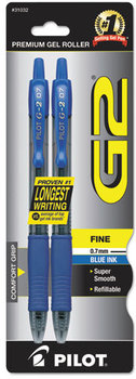 Pilot® G2 Premium Retractable Gel Ink Pen,  Refillable, Blue Ink, .7mm, 2/Pack