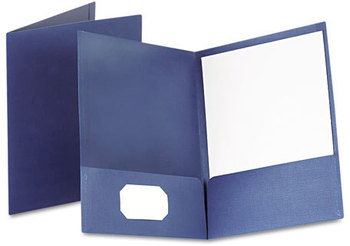 Oxford® Linen Twin-Pocket Folder,  Letter, Navy, 25/Box
