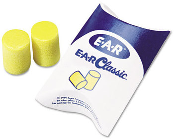 3M™ E·A·R™ Classic™ Earplugs E-A-R Pillow Paks, Cordless, PVC Foam, Yellow, 200 Pairs/Box