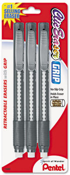 Pentel® Clic Eraser® Grip Eraser,  Assorted, 3/Pack