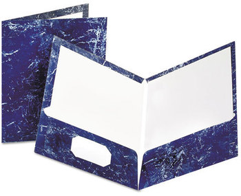 Oxford® Marble Laminated Twin Pocket Folders, Navy, 25/box