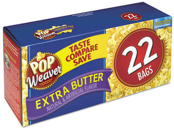 Pop Weaver Microwave Popcorn,  Extra Butter, 2.5oz Bag, 22/Box