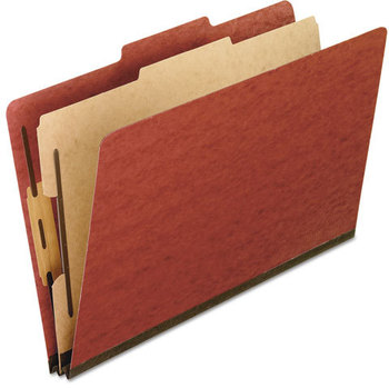 Pendaflex® Four-, Six-, and Eight-Section Pressboard Classification Folders Four-Section 2" Expansion, 1 Divider, 4 Fasteners, Letter Size, Red Exterior, 10/Box