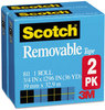 A Picture of product MMM-8112 Scotch® Removable Tape,  3/4" x 1296", 1" Core, 2/Pack