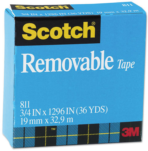 Scotch Removable Tape, 3/4 x 1296, 1 Core, 2/Pack