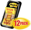 A Picture of product MMM-680SH12 Post-it® Flags Arrow Message 1" Page Sign Here, Yellow, 50 Flags/Dispenser, 12 Dispensers/Pack