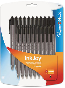 Paper Mate® InkJoy™ 100 RT Retractable Ballpoint Pen,  1.0mm, Black Ink, 20/Pack