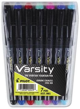 Pilot® Varsity® Fountain Pen Pack,  Assorted Ink, 1mm, 7/Set