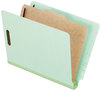 A Picture of product PFX-23214 Pendaflex® End Tab Classification Folders 1.75" Expansion, 1 Divider, 4 Fasteners, Letter Size, Pale Green Exterior, 10/Box