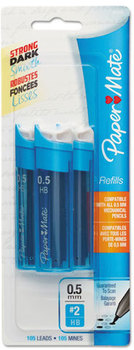 Paper Mate® Lead Refills,  0.5mm, HB, Black, 3 Tubes of 35, 105/Pack