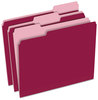 A Picture of product PFX-15213BUR Pendaflex® Colored File Folders 1/3-Cut Tabs: Assorted, Letter Size, Burgundy/Light Burgundy, 100/Box