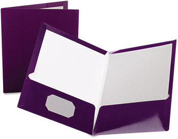 Oxford® Laminated Twin Pocket Folders,  100-Sheet Capacity, Purple, 25/Box