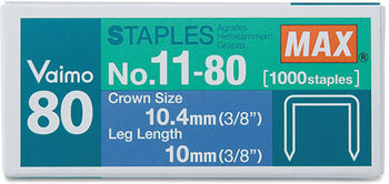 Max® Vaimo 11 Staples,  Flat-Clinch Staples for Max HD-11UFL, 3/8" Leg Length, 1000/Box
