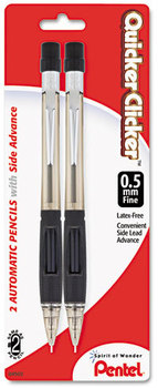 Pentel® Quicker Clicker™ Mechanical Pencil,  0.5 mm, Smoke, 2/Pack