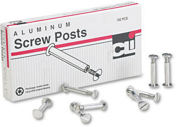 Charles Leonard® Aluminum Screw Posts,  3/16" Diameter, 1" Long, 100/Box