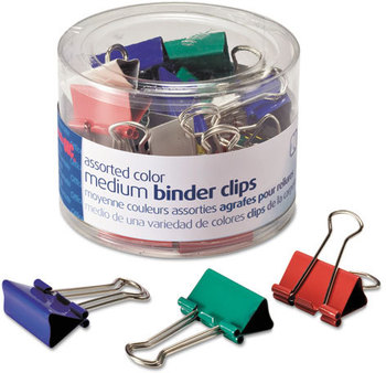 Officemate Assorted Colors Binder Clips,  Metal, Assorted Colors, Medium, 24/Pack